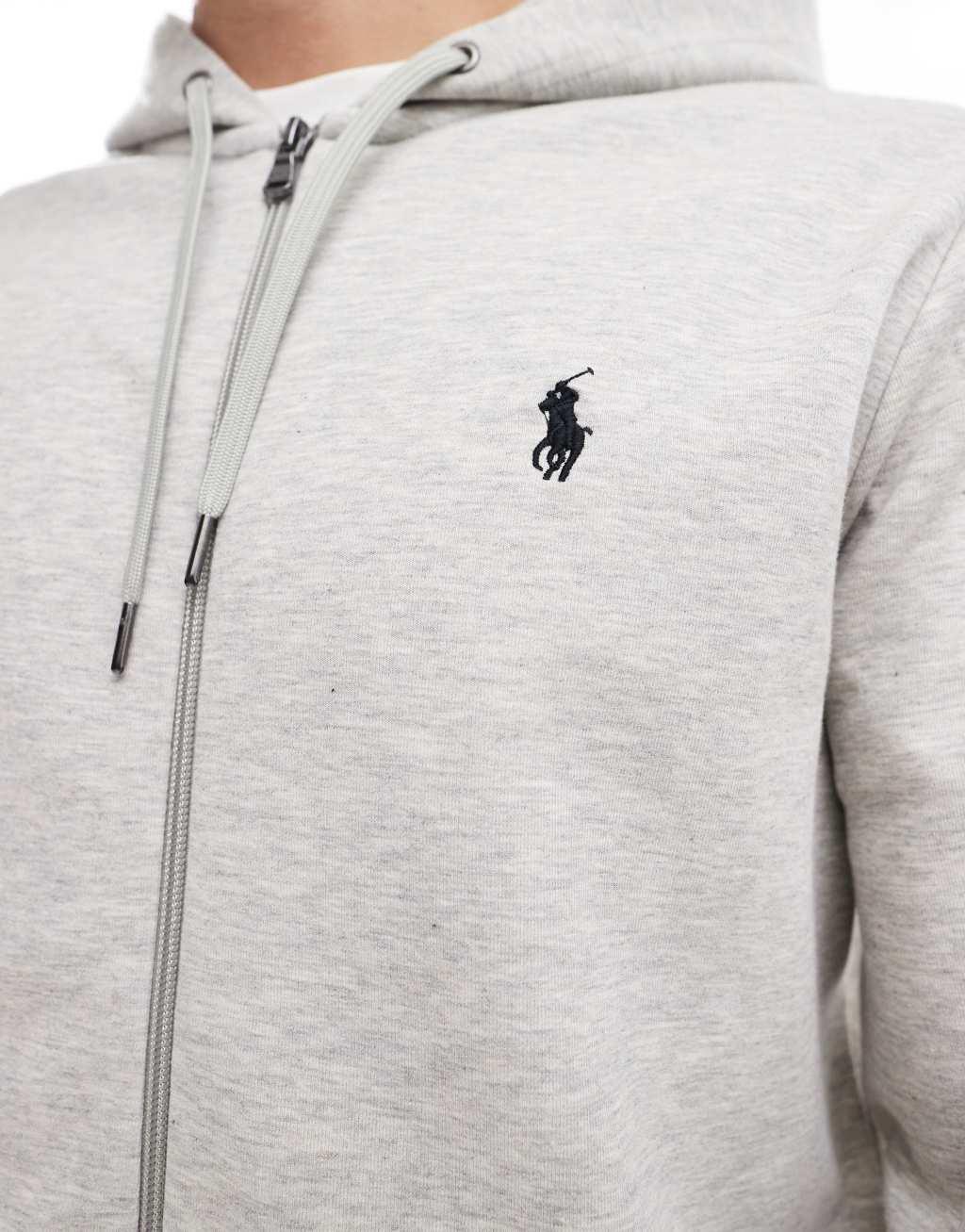 Polo Ralph Lauren player logo zip up hoodie in gray Product Image