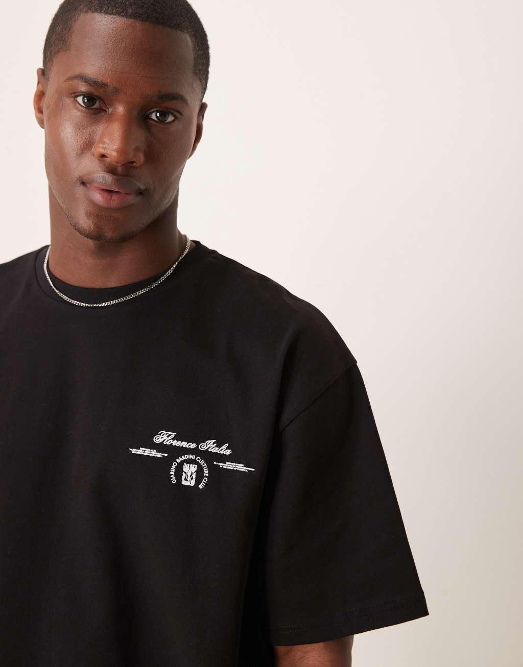 ASOS DESIGN boxy oversized heavyweight T-shirt with print in black Product Image