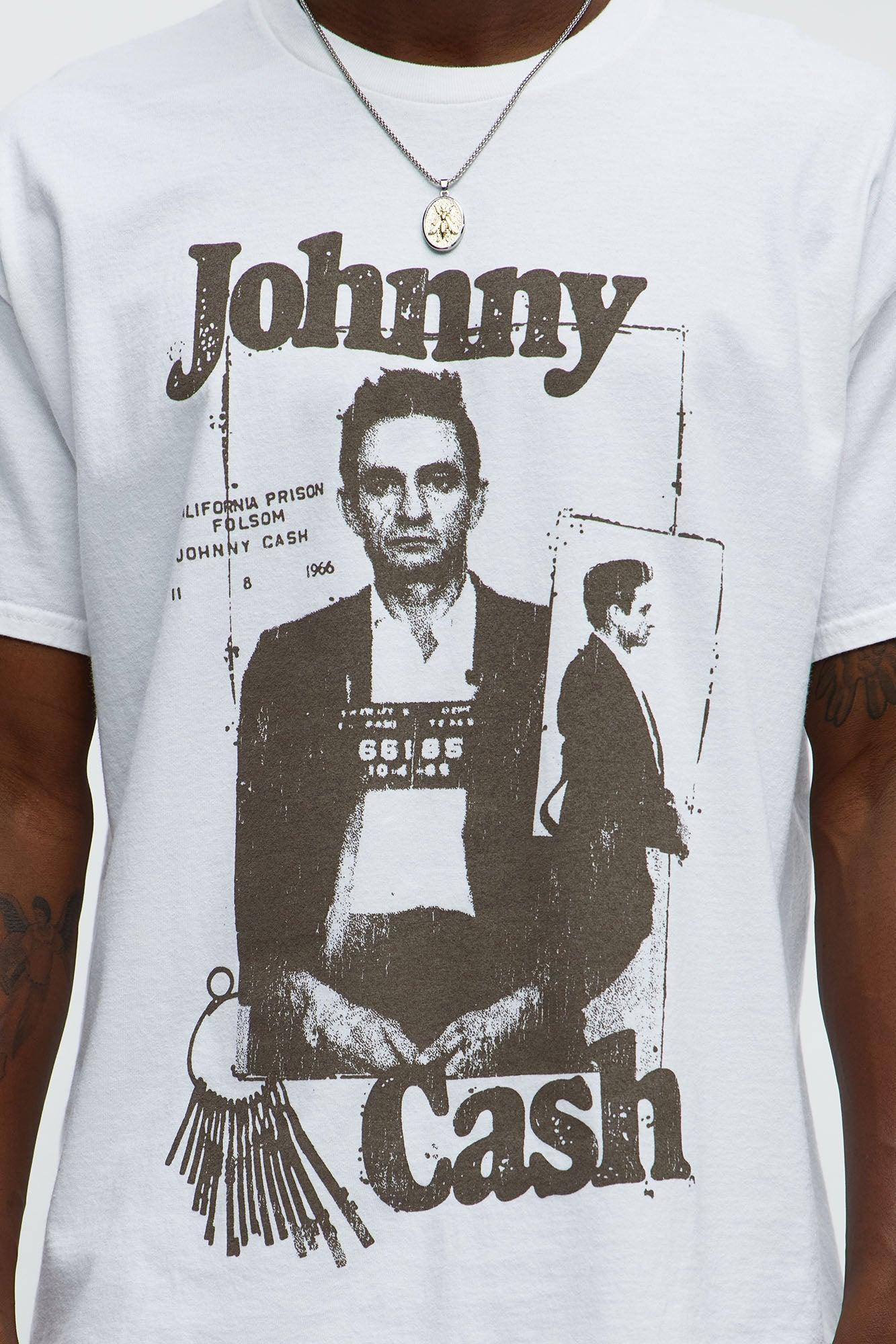 Johnny Cash Mugshot Short Sleeve Tee - White Male Product Image