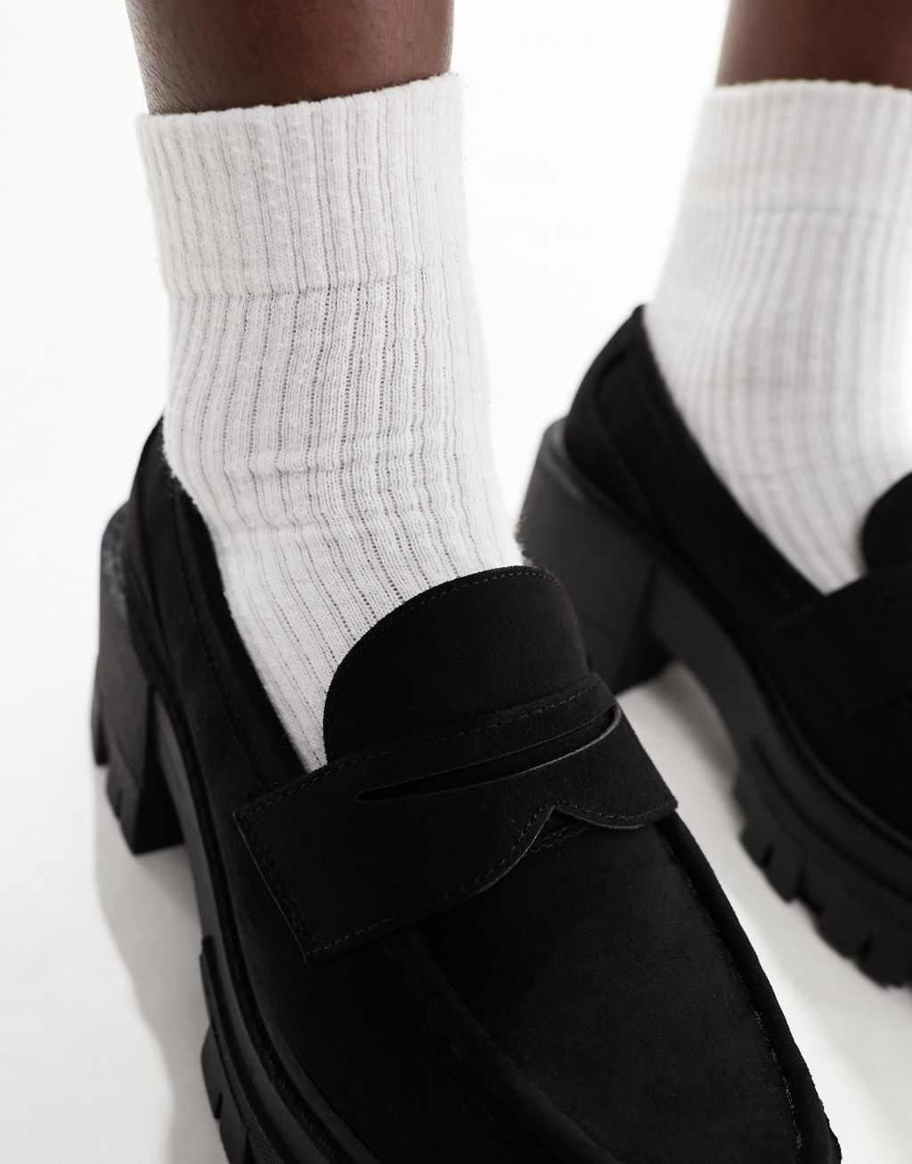 ASOS DESIGN Script chunky mid heeled loafers Product Image