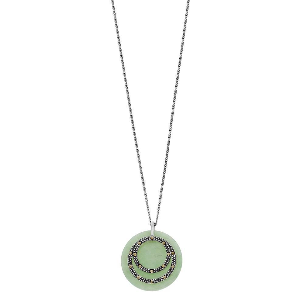 Tori Hill Marcasite & Jade Circle Pendant Necklace, Women's, Size: 18", Silvertone Product Image
