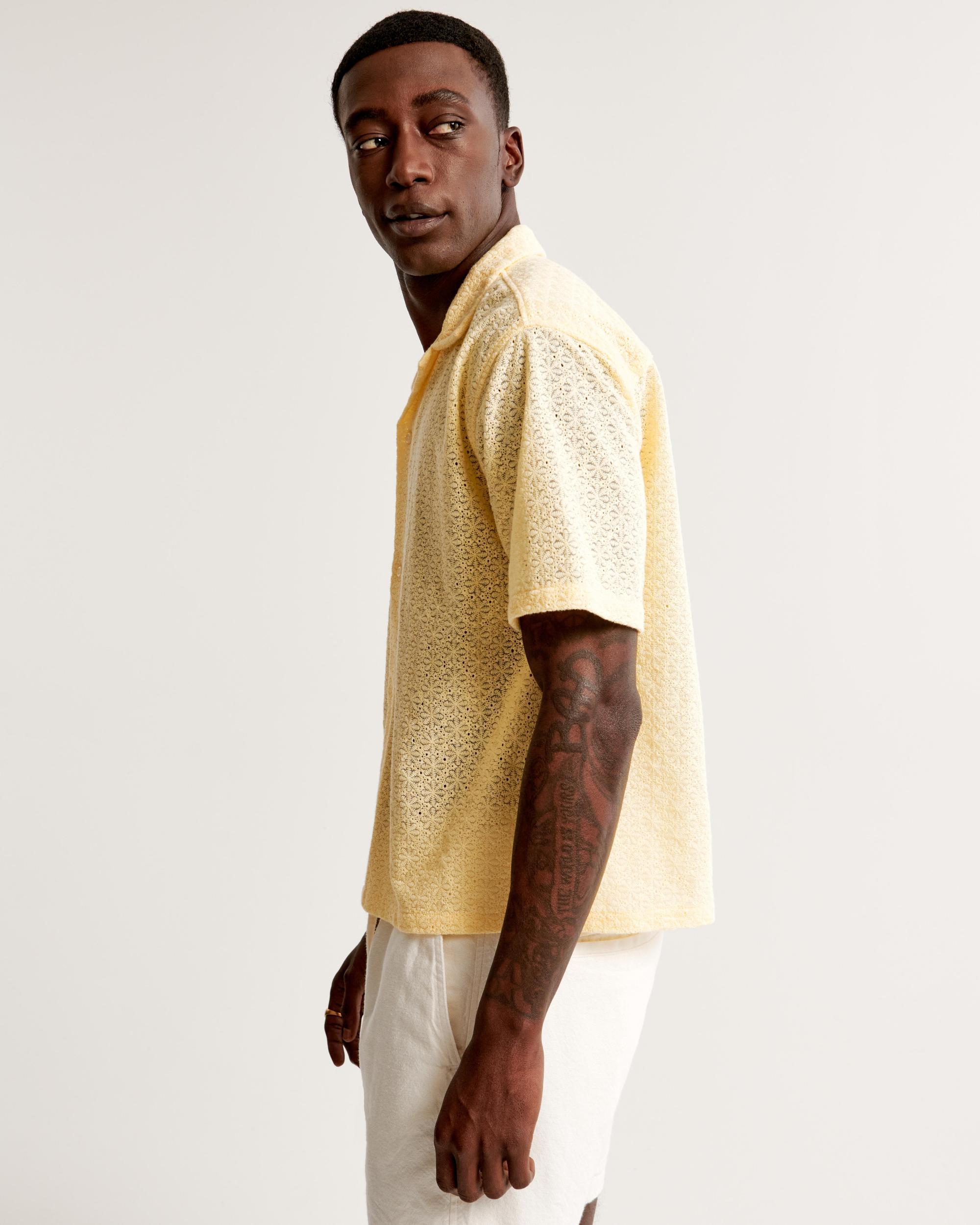 Camp Collar Cropped Lace Shirt Product Image