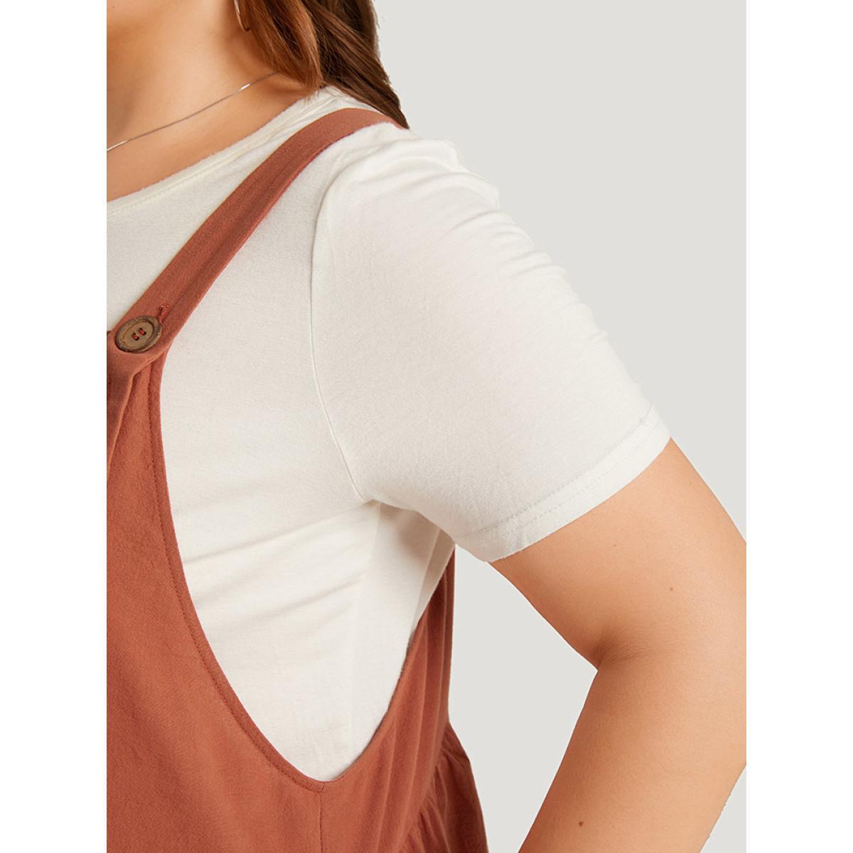 Plus Size Russet Solid Pocket Button Through Gathered Overall Jumpsuit Women Casual Sleeveless Spaghetti Strap Dailywear Loose Jumpsuits BloomChic 10/M Product Image