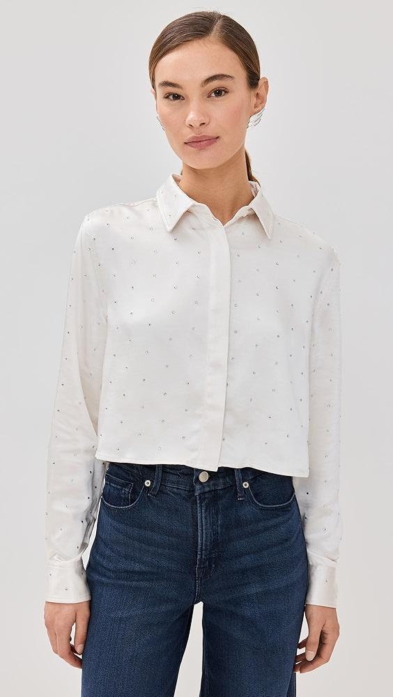 Good American Crystal Cropped Satin Shirt | Shopbop Product Image