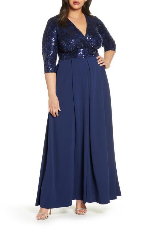 Womens Plus Size Paris Pleated Sequin Gown Product Image