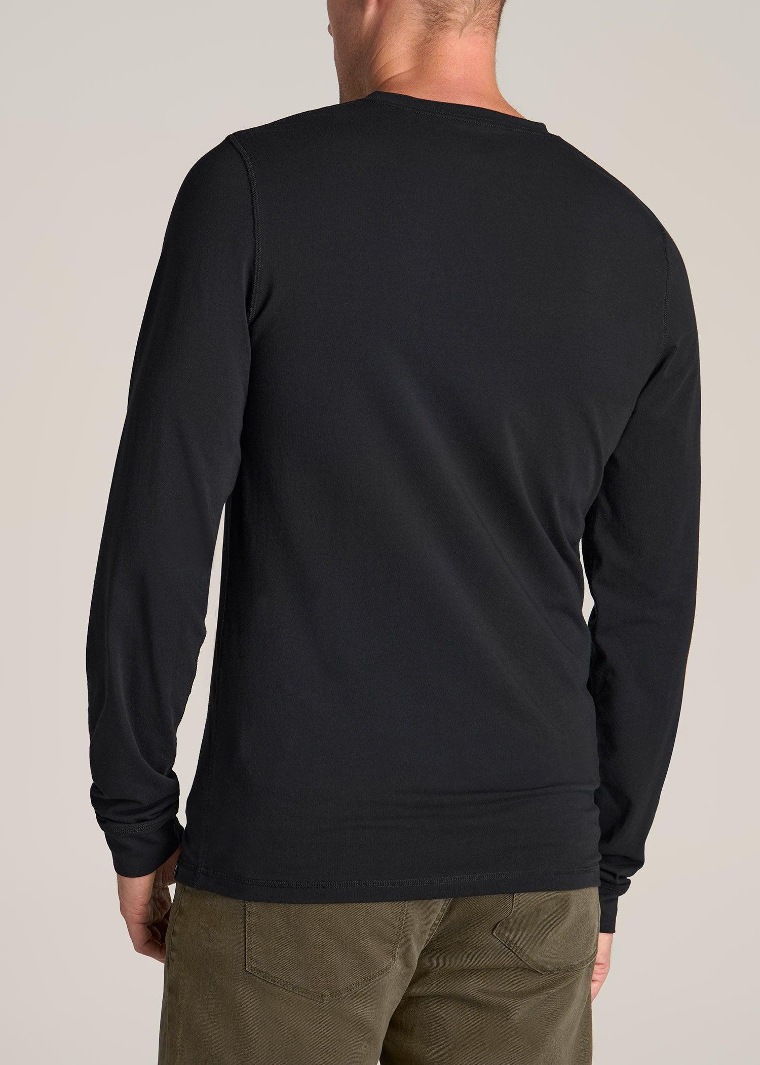 Pima Stretch Knit Henley Shirt for Tall Men in Black Product Image