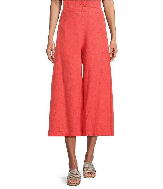 Bryn Walker Ella Flat Front Light Linen Wide Leg Cropped Pants Product Image