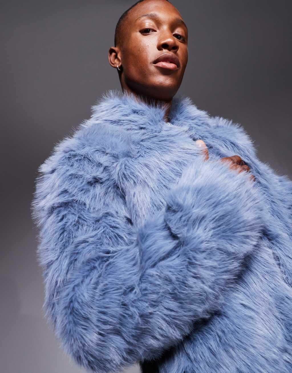 ASOS DESIGN faux fur harrington jacket in blue Product Image