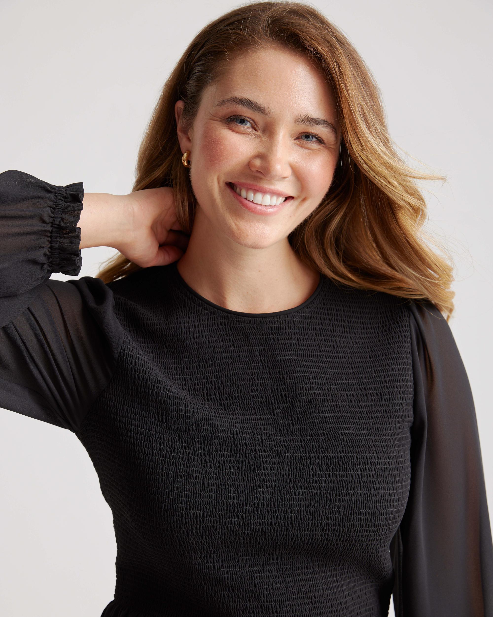 Quince | Women's Chiffon Cropped Smocked Blouse Recycled Polyester Product Image