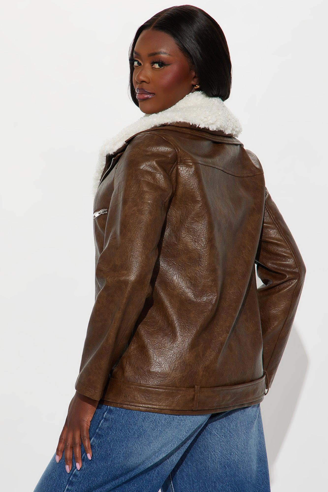 Bet On It Oversized Washed Moto Jacket - Brown Product Image