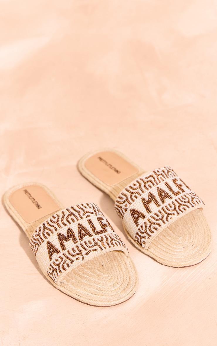 Gold Beaded Round Toe "Amalfi" Sequin Sandals Product Image