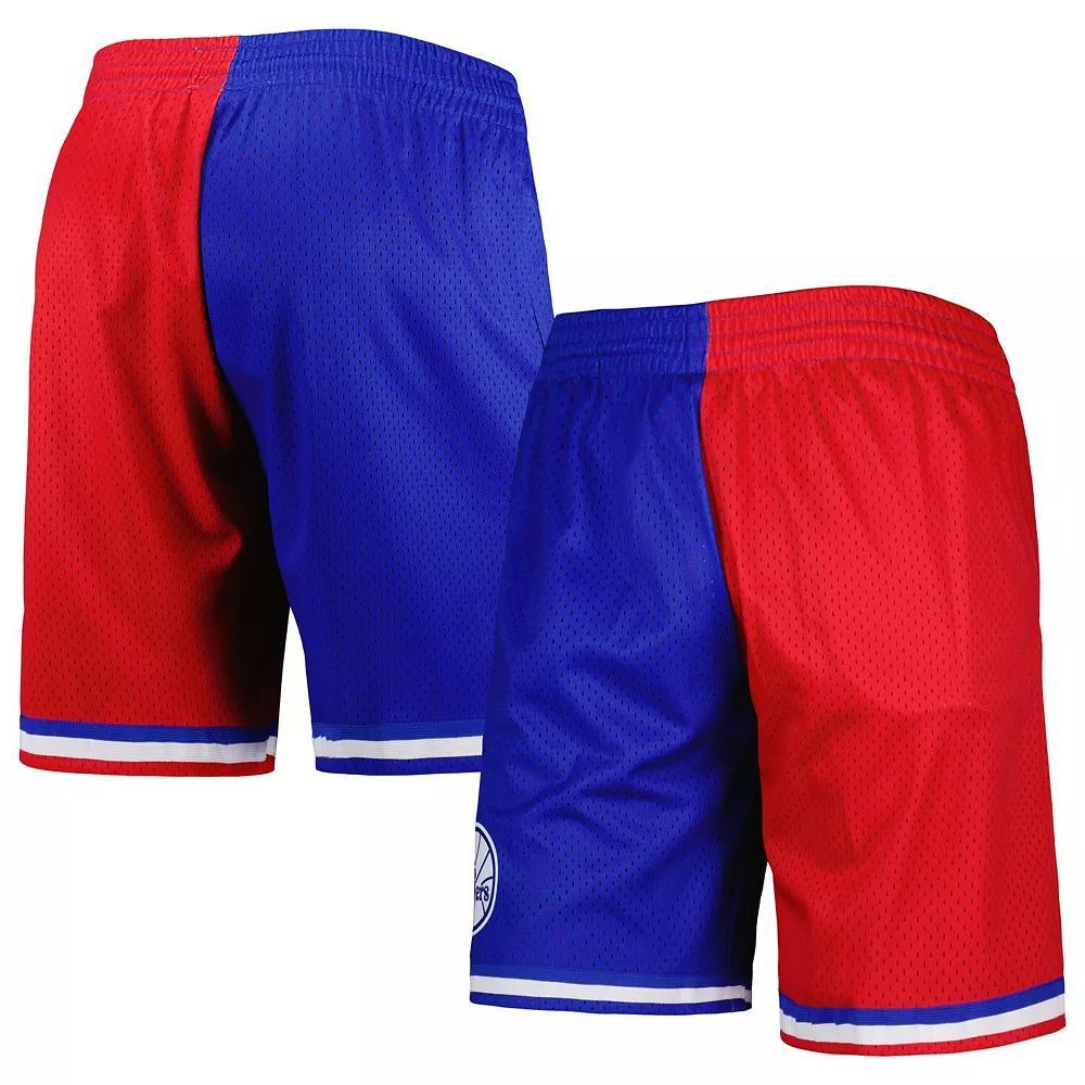 Men's Mitchell & Ness Royal/Red Philadelphia 76ers Hardwood Classics 1982 Split Swingman Shorts, Size: 4XL, 76r Blue Product Image