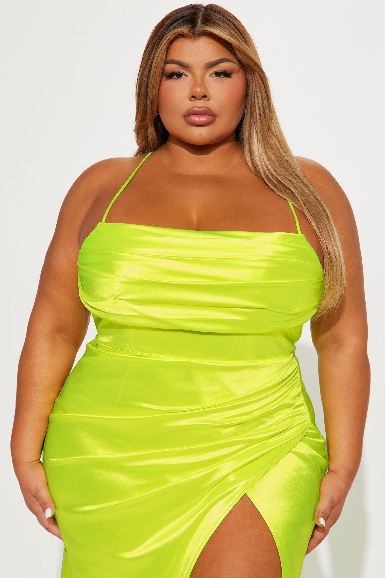Tonight I'm Yours Satin Maxi Dress - Neon Yellow Product Image