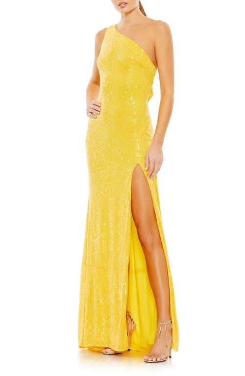 Mac Duggal Sequined One Shoulder Draped Back Gown Product Image