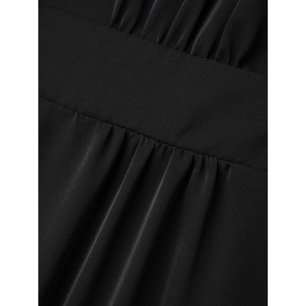 Plus Size Black V-Neck Stretchy-Waist Button Flared Blouse Women Elegant Short sleeve Deep V-neck Everyday Blouses BloomChic 10/M Product Image
