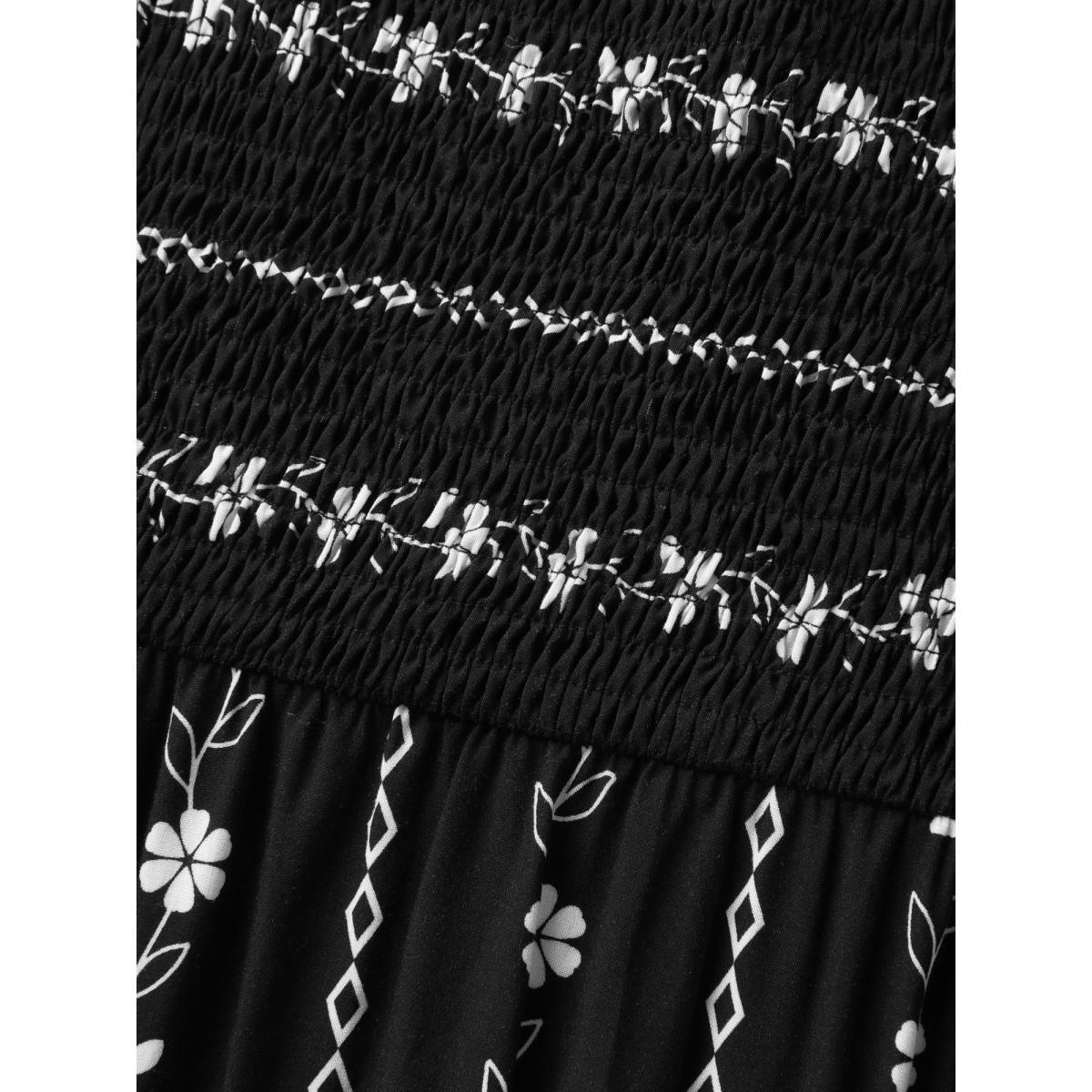 Plus Size Floral Stripes Layered Ruffle Sleeve Midi Dress Black Women Shirred Square Neck Short sleeve Curvy BloomChic 30/6X Product Image