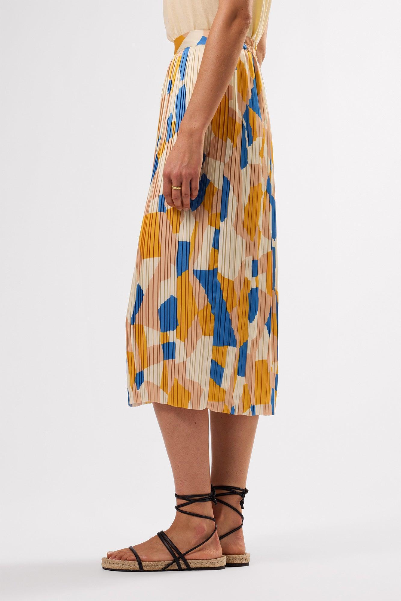 Blaze Pleated Recycled Sateen Skirt - Sonia Indigo Blue Multi Product Image
