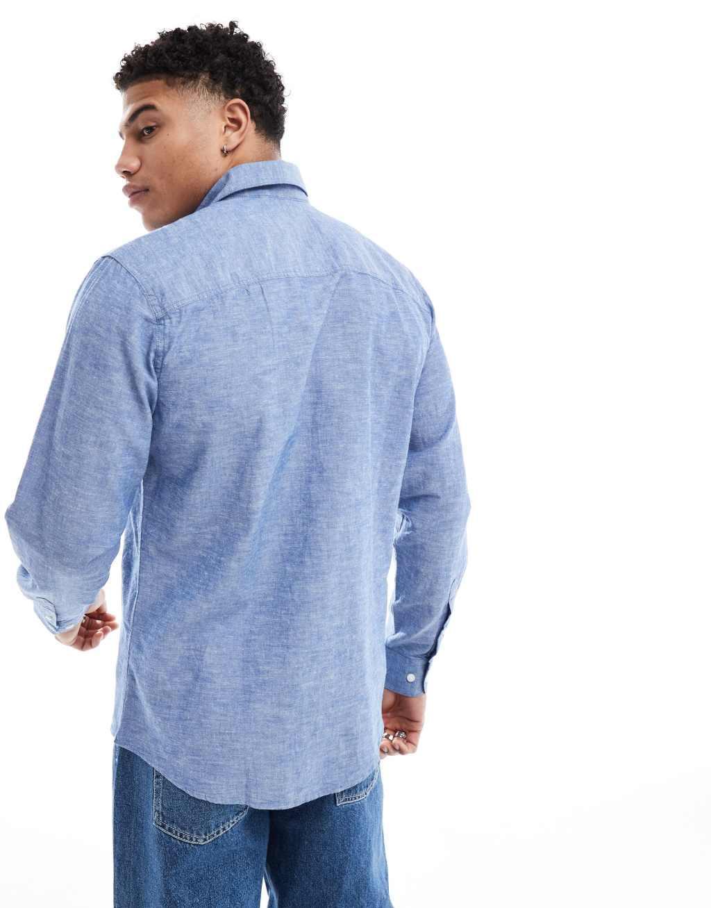 Selected Homme long sleeve linen mix shirt in blue Product Image