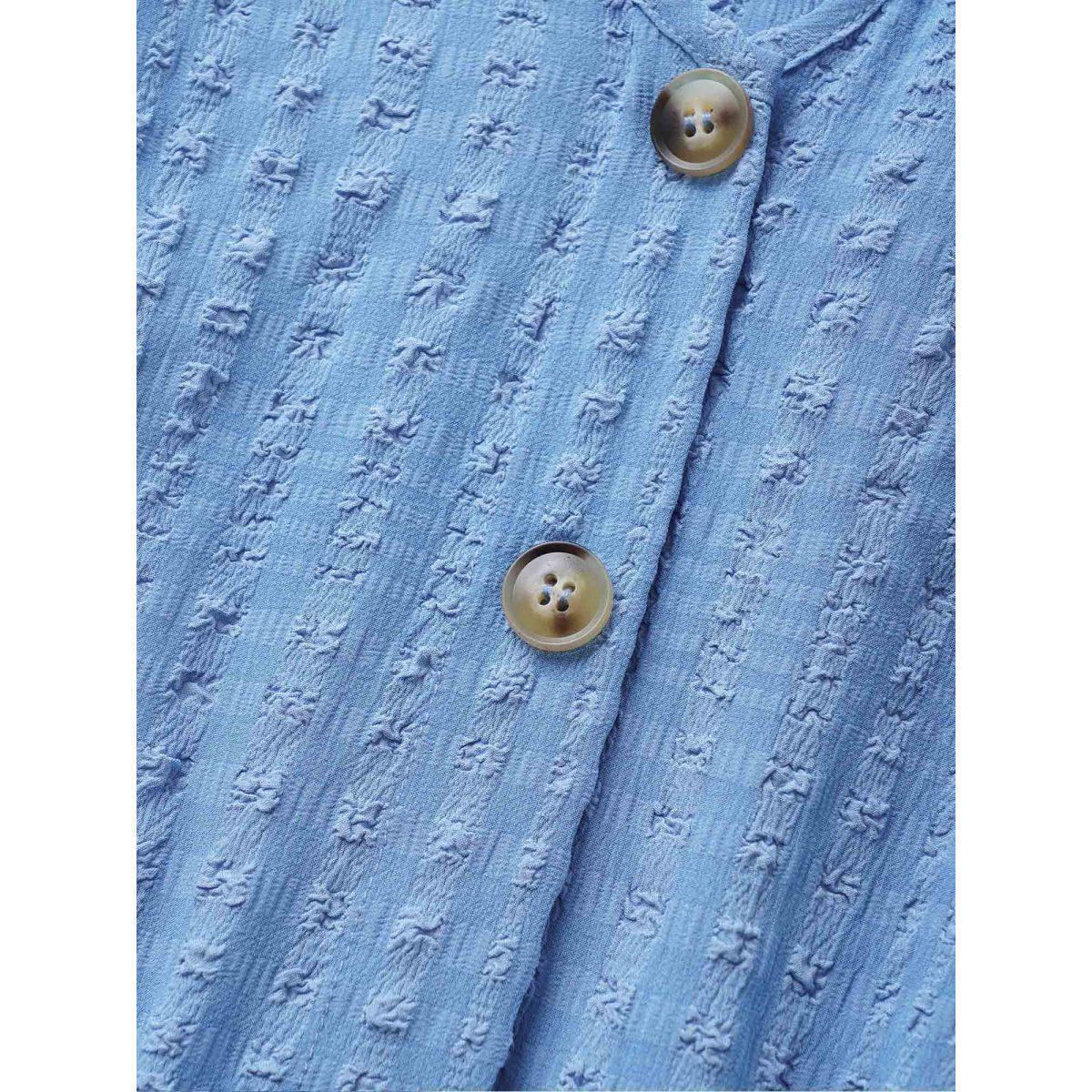 Plus Size Solid Textured Jacquard Pocket Dress Cerulean Women Casual Texture V-neck Short sleeve Curvy BloomChic 30/6X Product Image