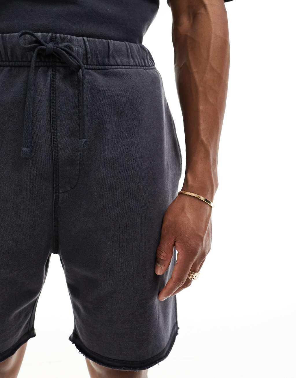 Bershka raw edge washed short in black - part of a set Product Image