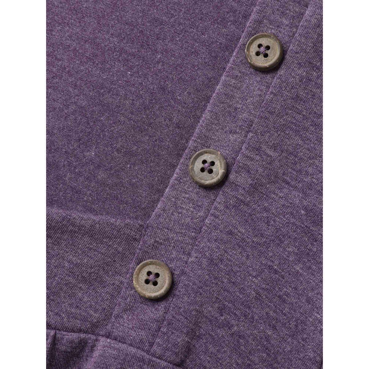 Plus Size Pleated Shoulder Button Plain Relaxed T-Shirt Mauve Women Casual Gathered Heart neckline Loose Everyday-Casual T-shirts BloomChic 18-20/2X Product Image