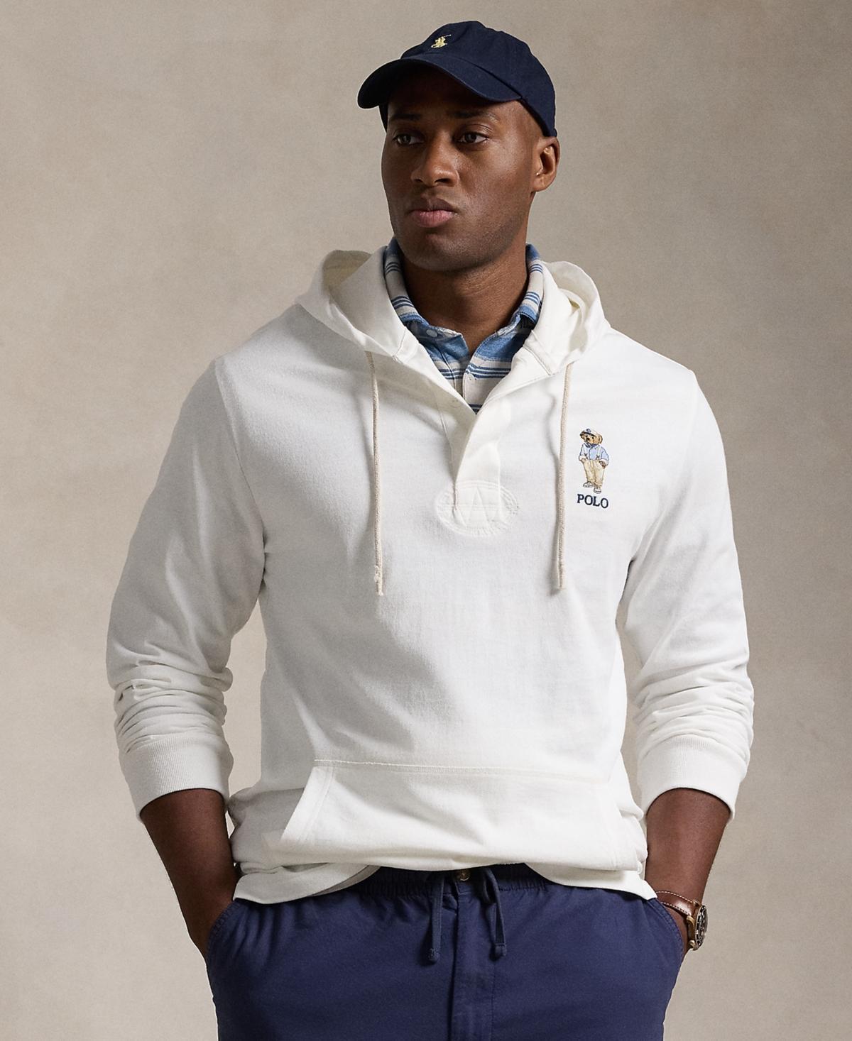 Cotton Jersey Polo Bear Embroidered Rugby Hoodie In Deckwash White Bear Product Image
