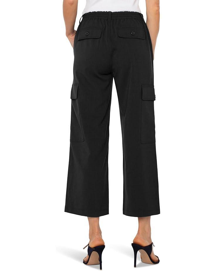 Utility Crop with Tab Hem Mid Rise Cosshatch Printed Knit in Black Crosshatch Product Image