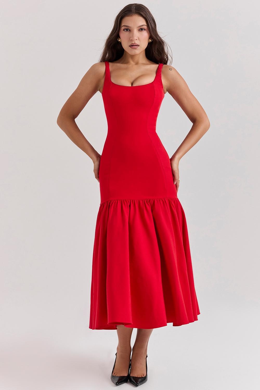 Amore Scarlet Dropped Waist Midi Dress Product Image