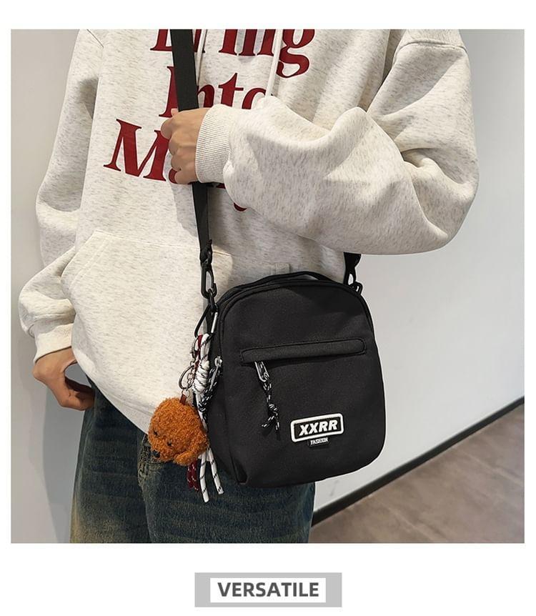Lettering Multi-Pocket Crossbody Bag / Bag Charm / Set Product Image