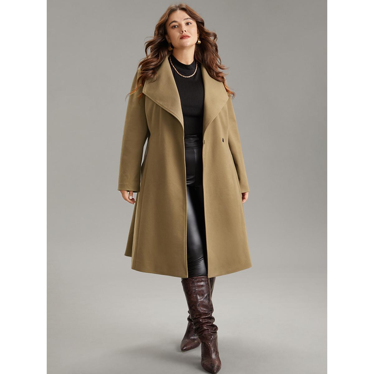 Plus Size Plain Pocket Belted Lapel Collar Tunic Coat Women Bronze Elegant Lined Ladies Dailywear Winter Coats BloomChic 26/4X Product Image