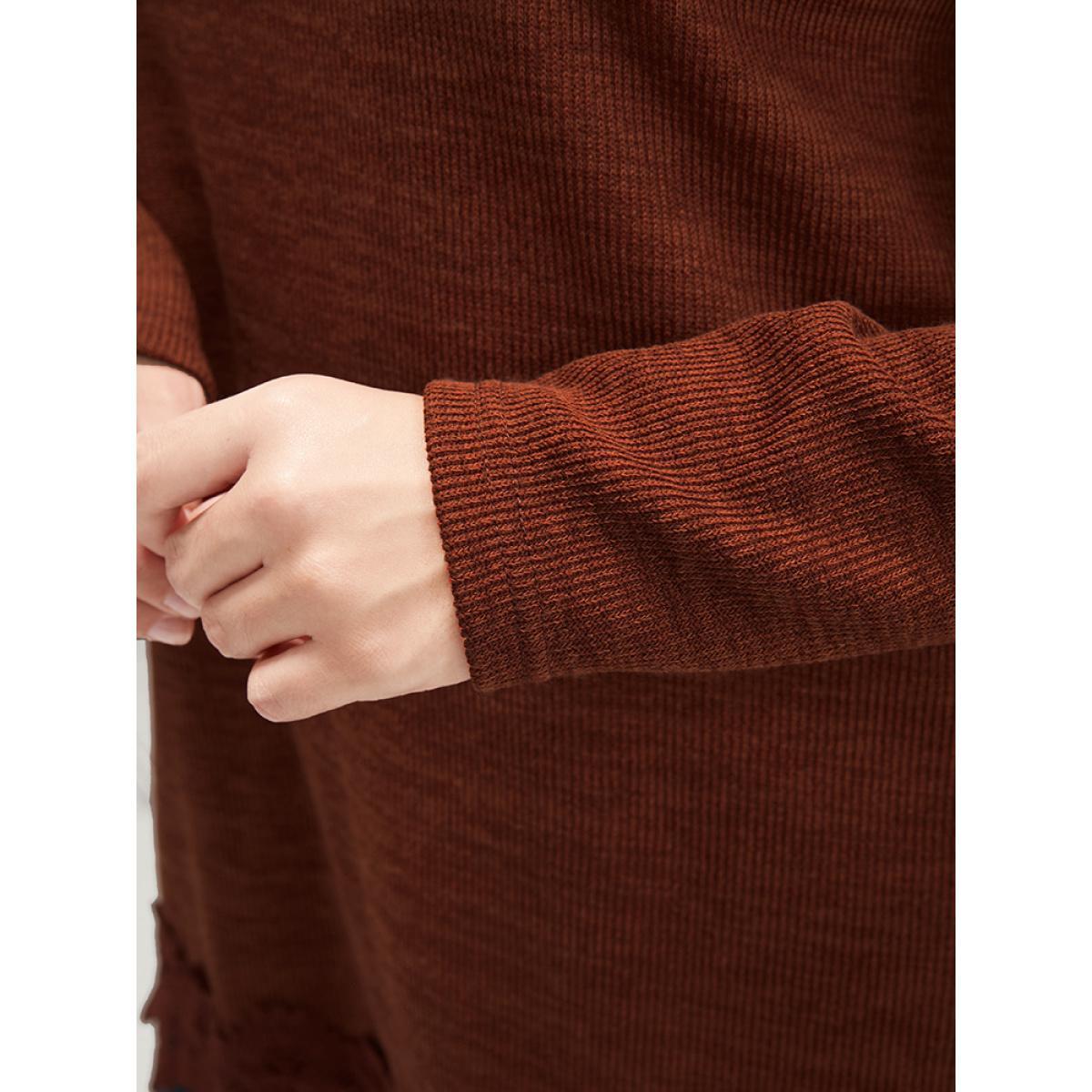 Plus Size Solid Lace Asymmetrical Hem Funnel Neck Sweatshirt Women Russet Elegant Patchwork Turtleneck Dailywear Sweatshirts BloomChic 10/M Product Image