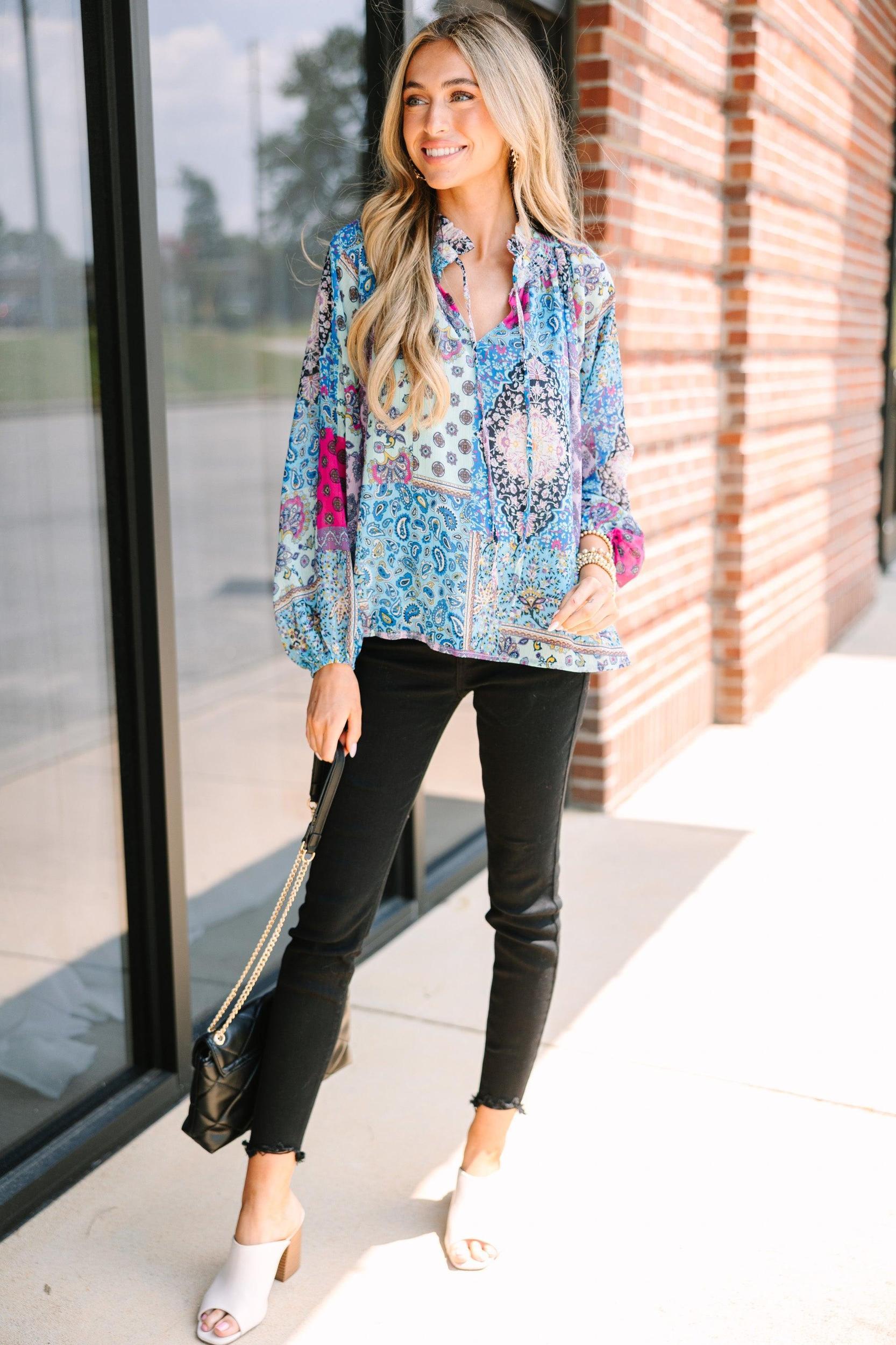 Fate: All We Know Blue Mixed Print Blouse Female Product Image