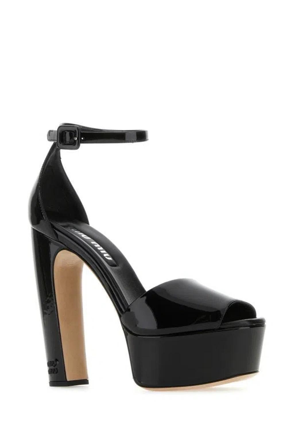 Patent-leather Platform Sandals In Black Product Image