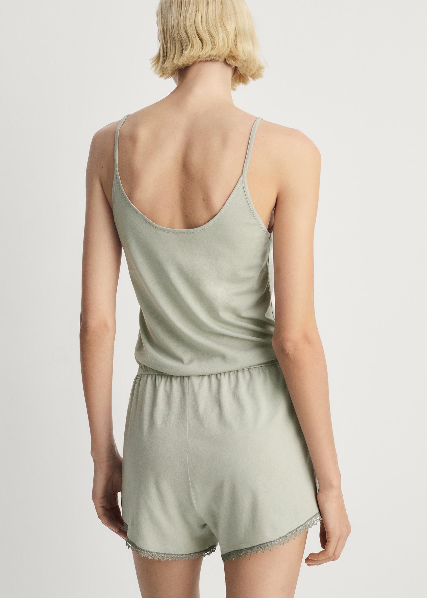 Cotton pajama shorts with lace contrast - Women | MANGO USA Product Image
