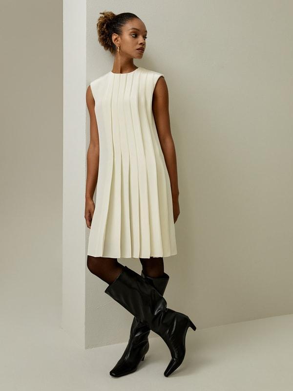 Sleeveless accordion pleated silk dress Product Image