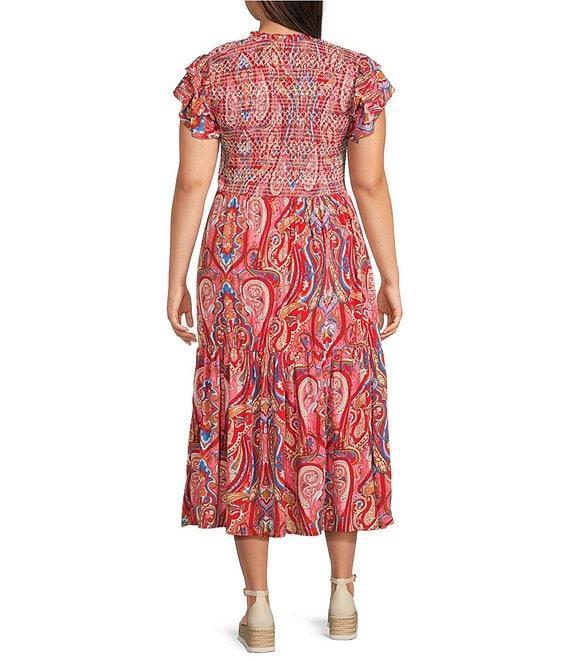 Calessa Plus Size Printed Scoop Neck Short Ruffle Sleeve Ruffle Dress Product Image