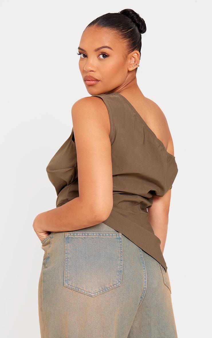 Plus Khaki Bengaline Ruched Asymmetric Long Top Product Image