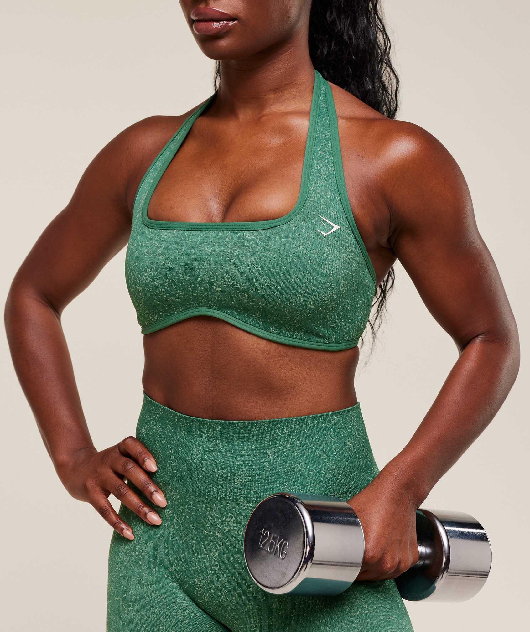 Gymshark Adapt Fleck x Whitney Halterneck Sports Bra - Lift Green/Clay Green Female Product Image