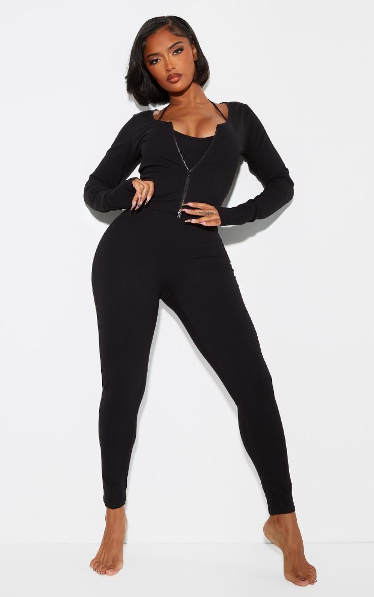 Shape Black Sculpted Zip Through Long Sleeve Top Product Image