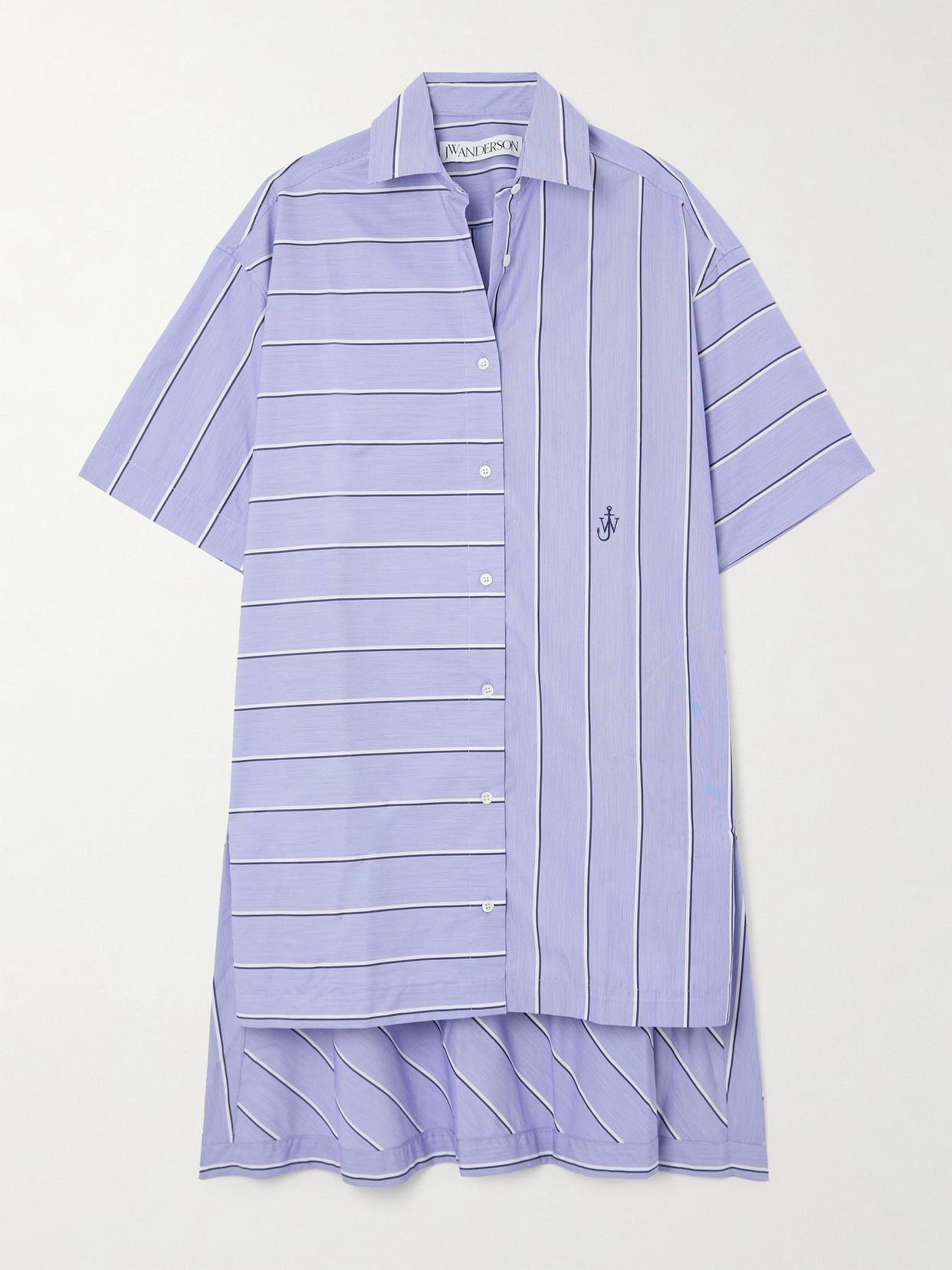JW ANDERSON Paneled Striped Cotton-blend Shirt Dress In Baby Blue Product Image