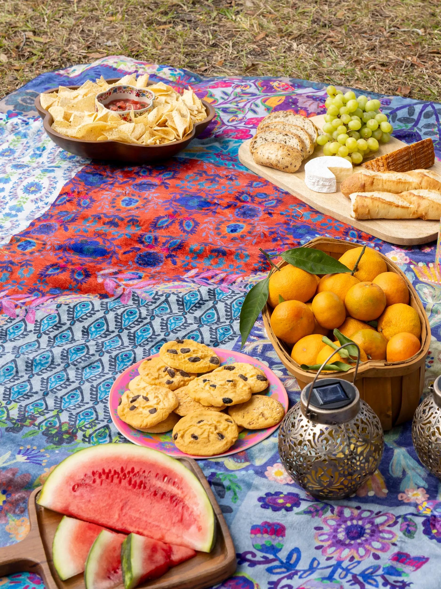 XL Water Resistant Picnic Blanket - Blue Patchwork Product Image