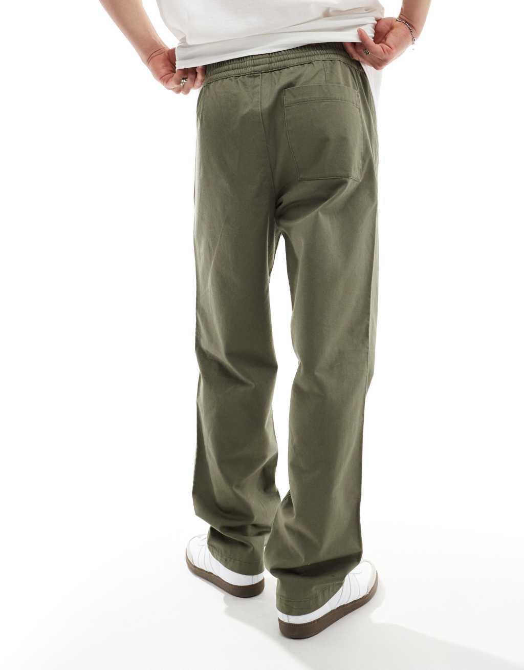 ASOS DESIGN relaxed fit pull on pants in olive Product Image