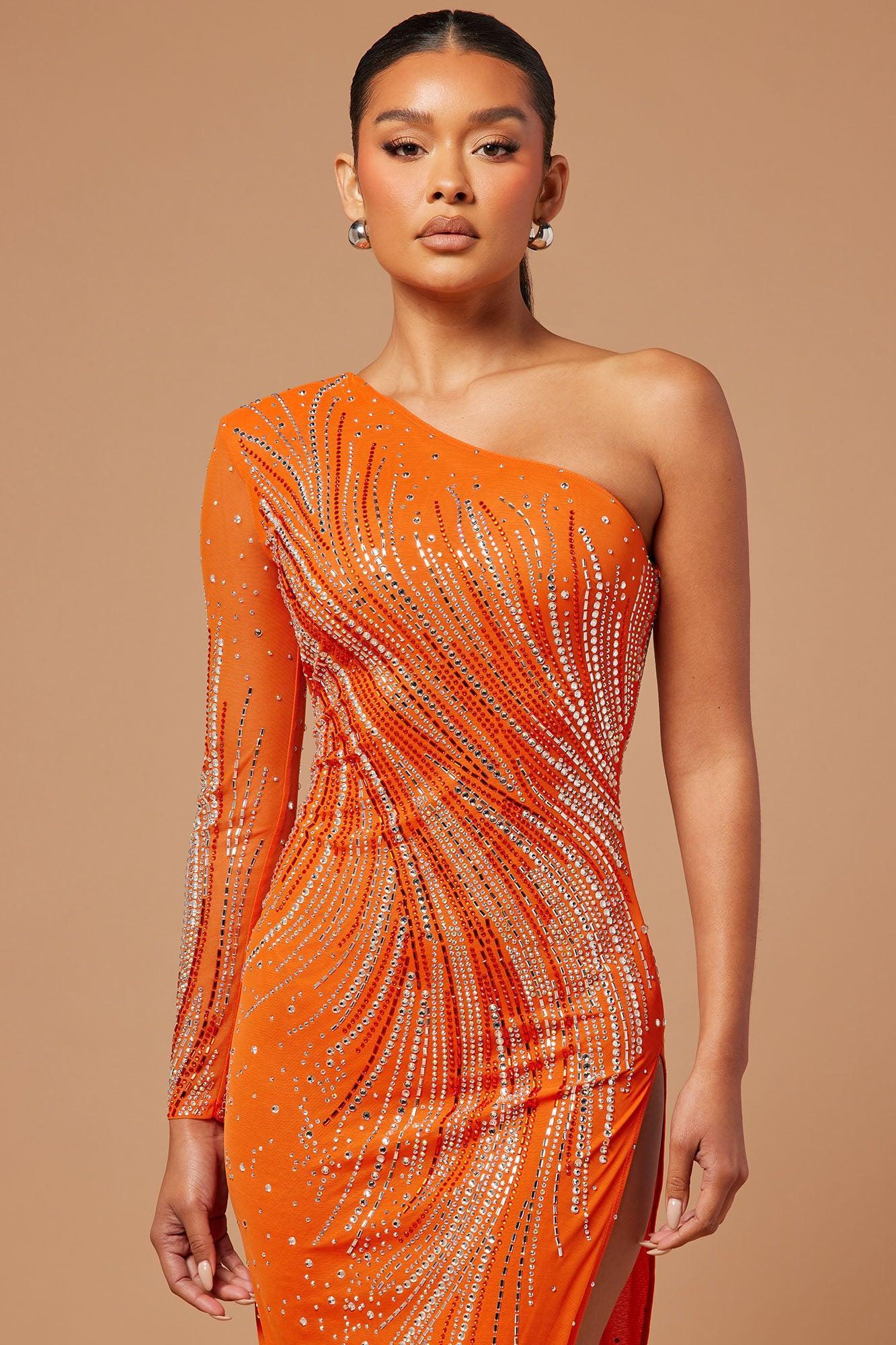 Anita Embellished Midi Dress - Orange Product Image