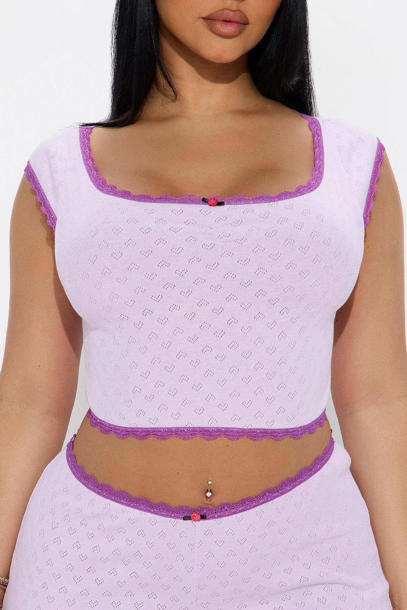 Primavera Pointelle Off Shoulder PJ Short Set - Lavender Product Image