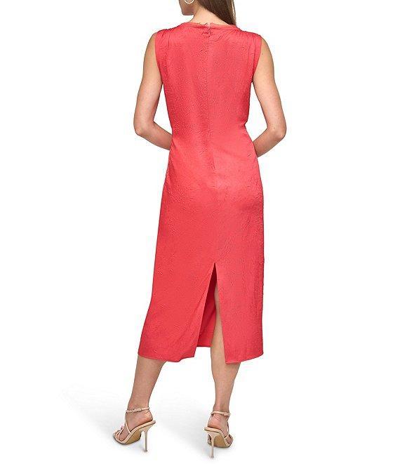 DKNY by Donna Karan Ruched Shoulder Textured Satin Charmeuse Sheath Midi Dress Product Image