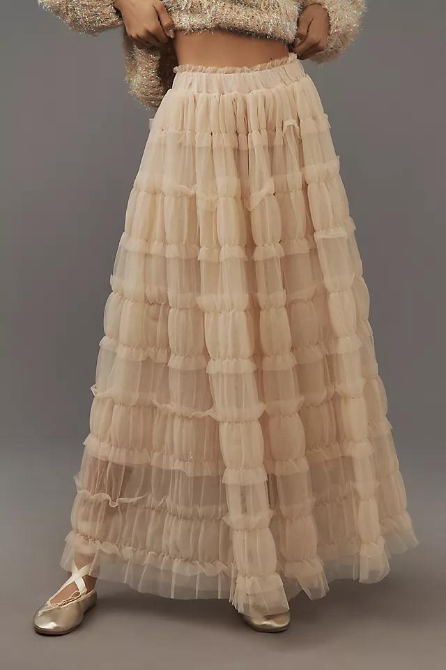 By Anthropologie Shirred Tulle Maxi Skirt Product Image