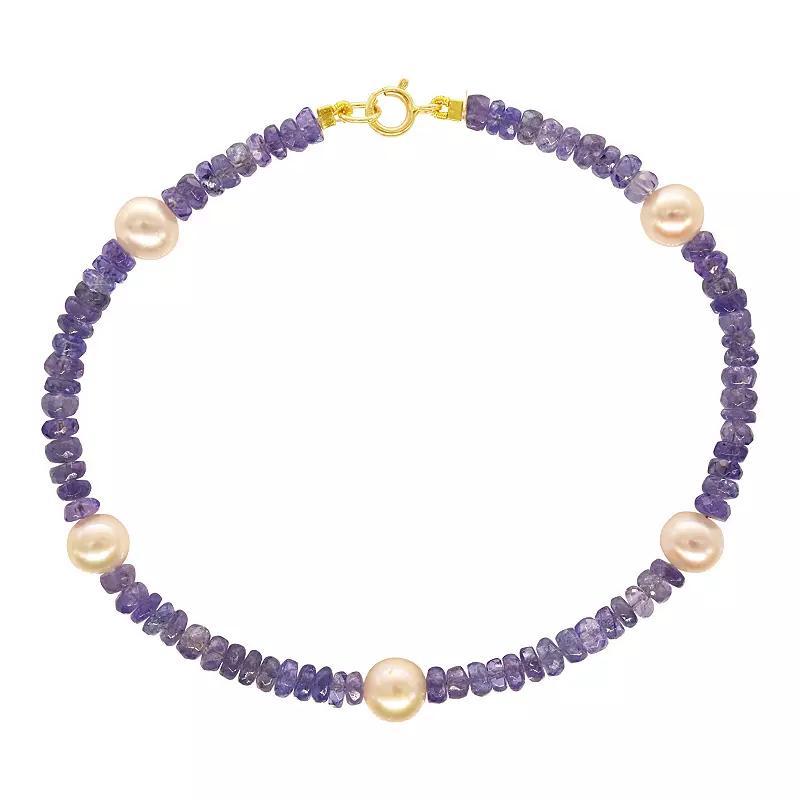 Jewelmak 14k Gold African Amethyst & Pink Freshwater Cultured Pearl Bracelet, Women's, Size: 7.5" Product Image