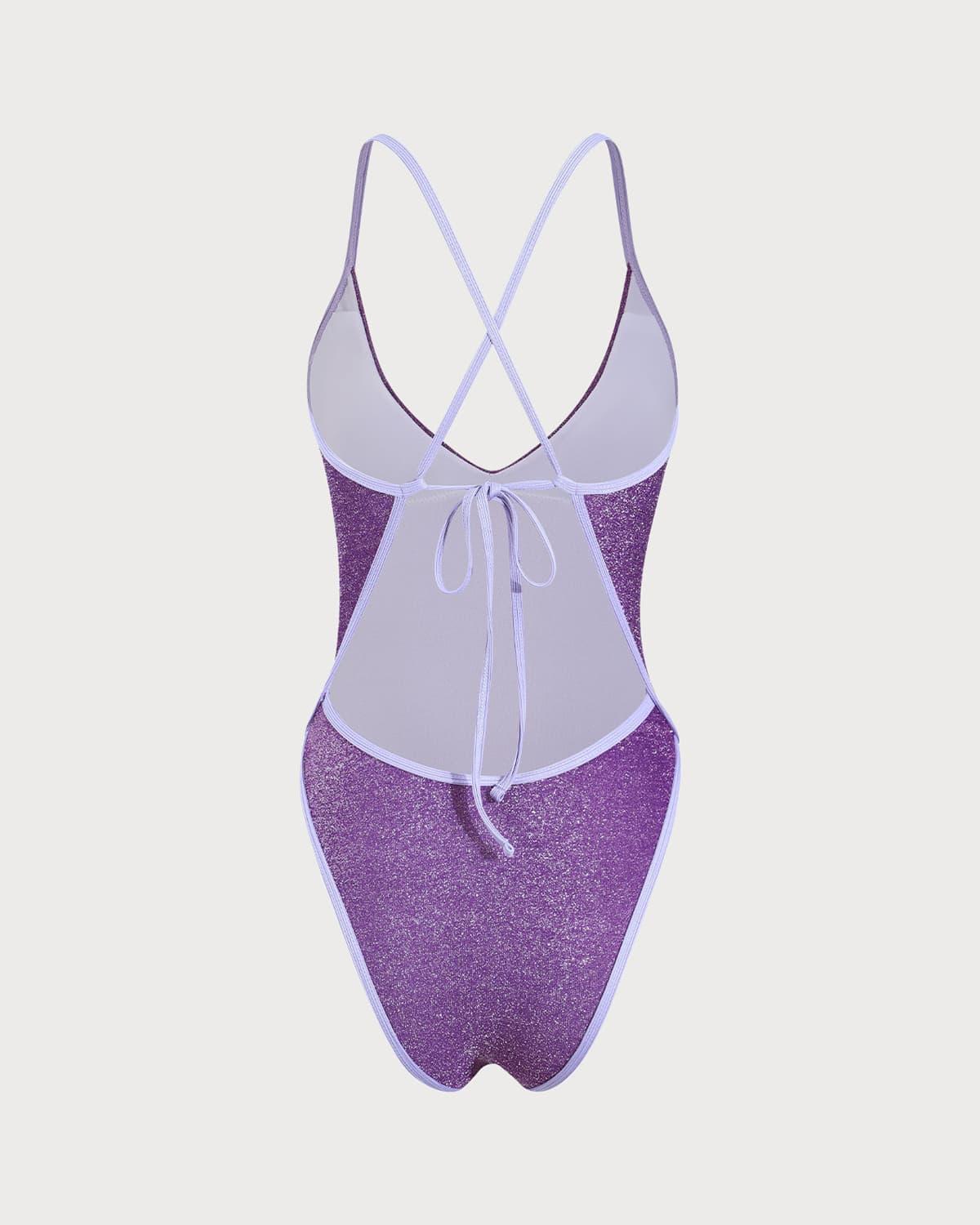 Purple Lurex Backless One-Piece Swimsuit Product Image