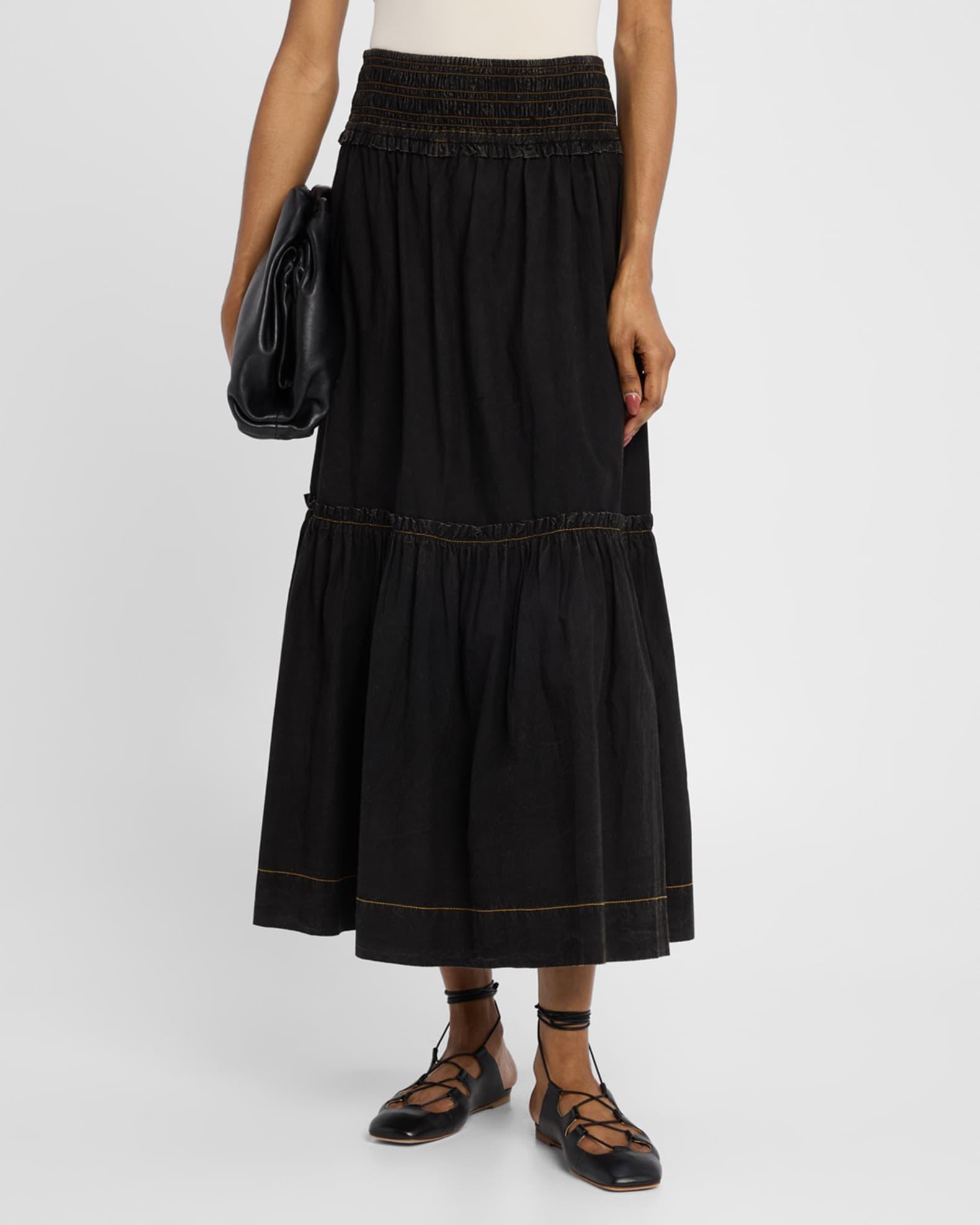 Garment-Dyed Smocked Maxi Skirt  Product Image