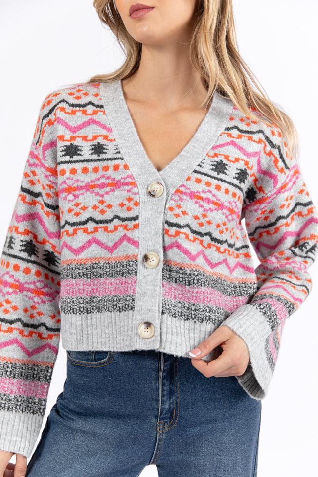 Fair And Square Grey And Pink Fair Isle Cardigan FINAL SALE Product Image